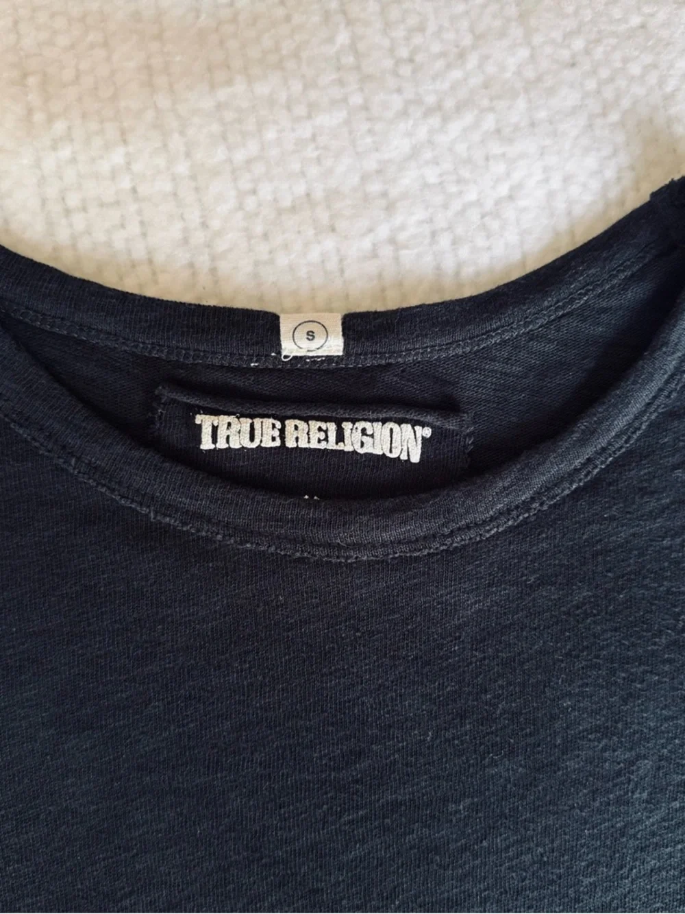 TRUE RELIGION Black Short Sleeve Crewneck Tee w Tonal 'TRUE' Logo Cotton T-shirt